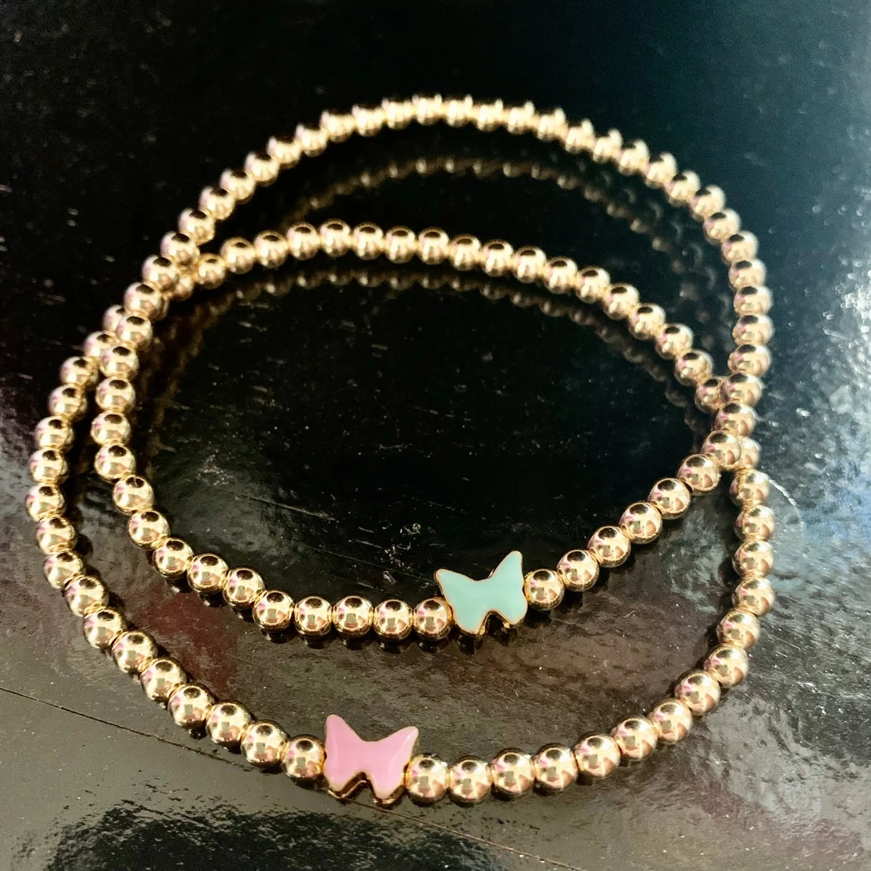 4mm Bead Stretch Bracelet with Enamel Butterfly Bead