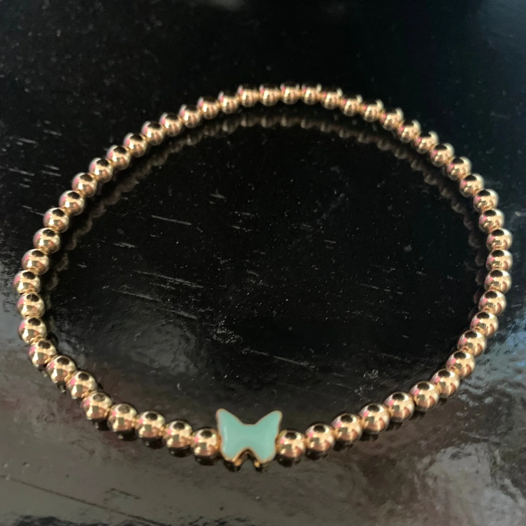 4mm Bead Stretch Bracelet with Enamel Butterfly Bead
