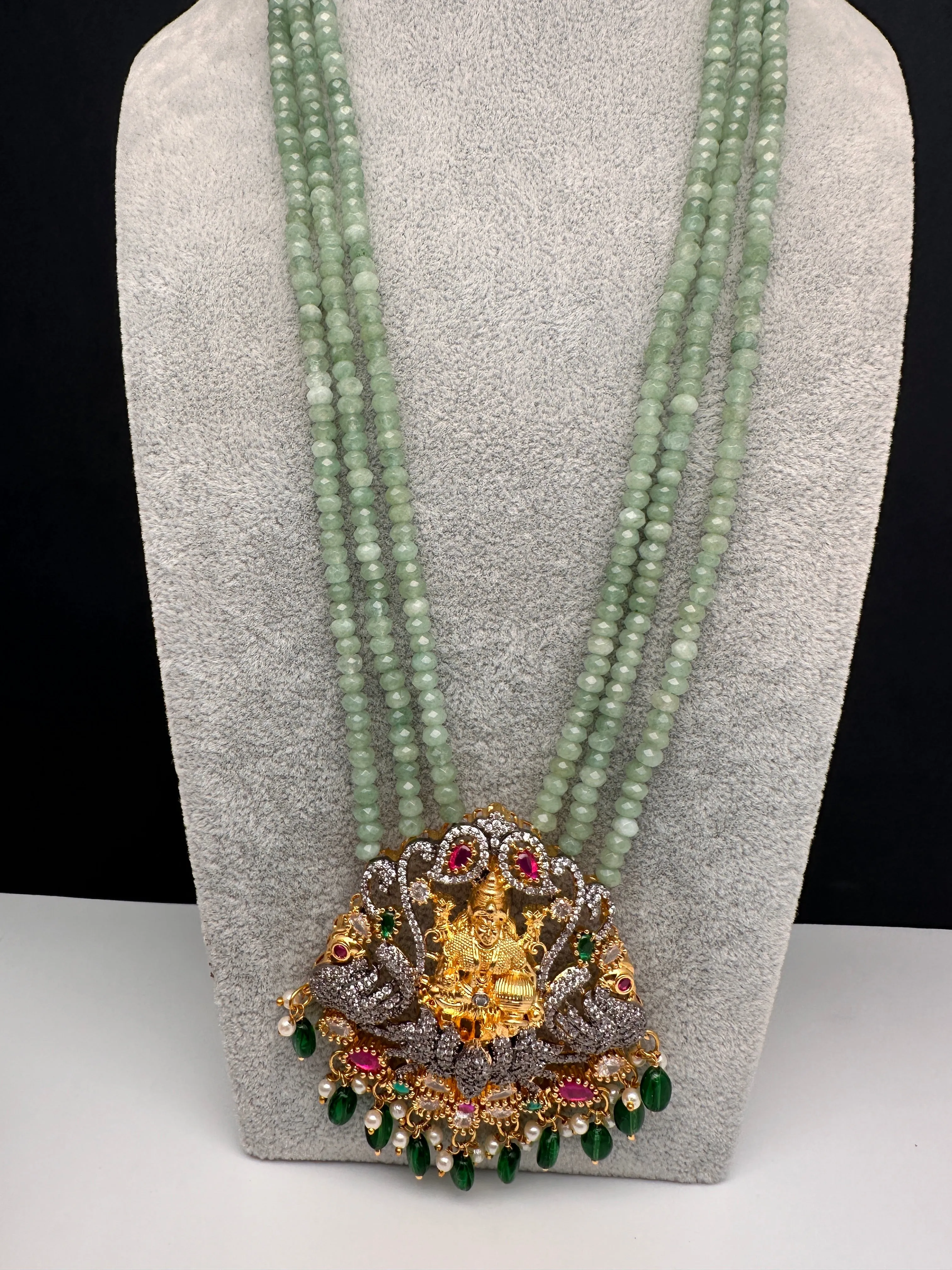 AD Goddess Lakshmi Mint Green Onyx Beads Necklace