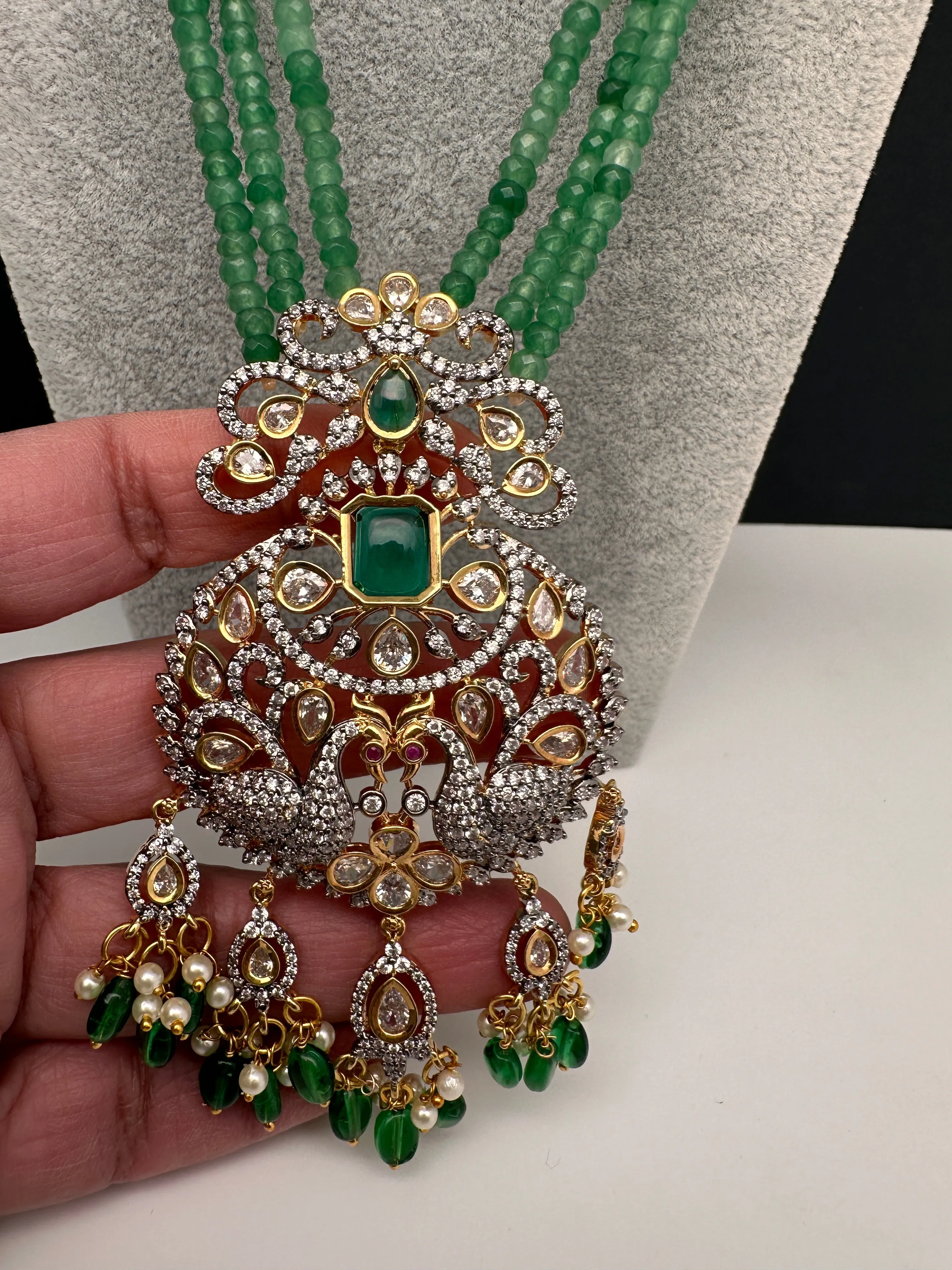 AD Peacock Green Onyx Beads Necklace