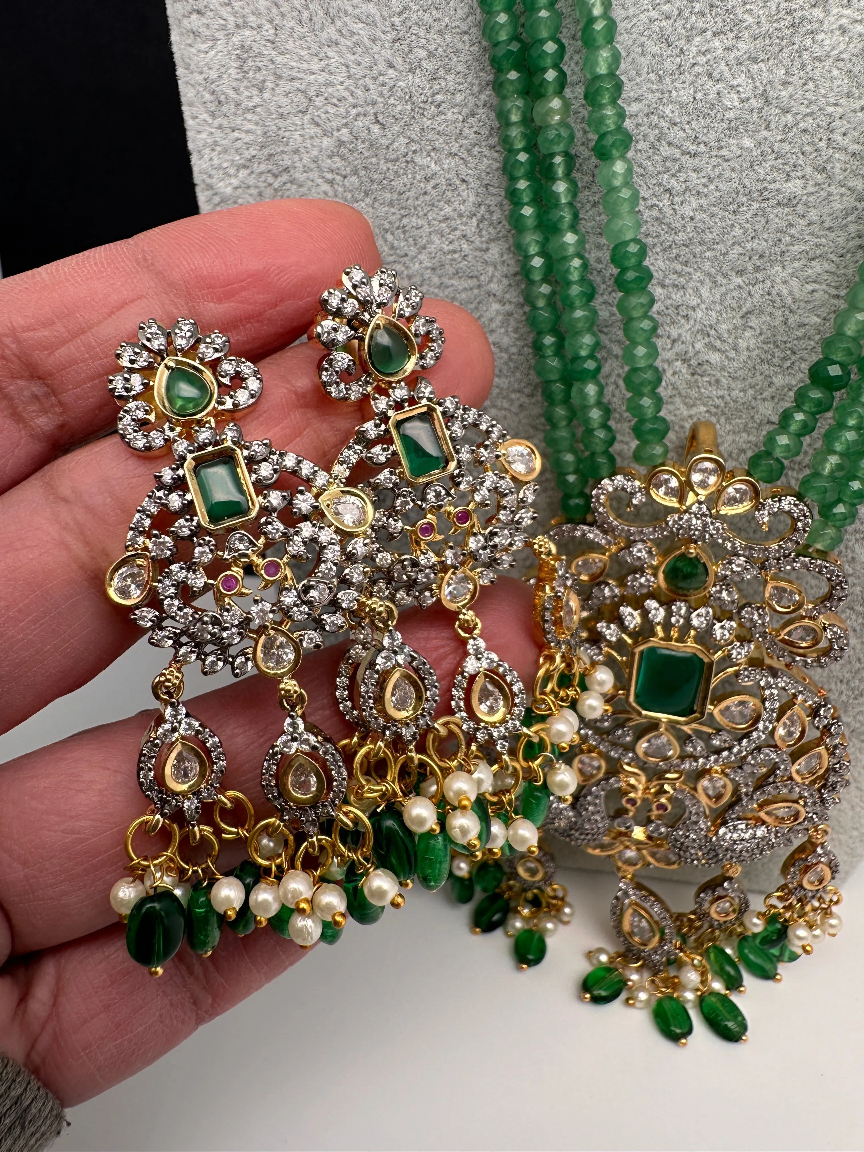 AD Peacock Green Onyx Beads Necklace