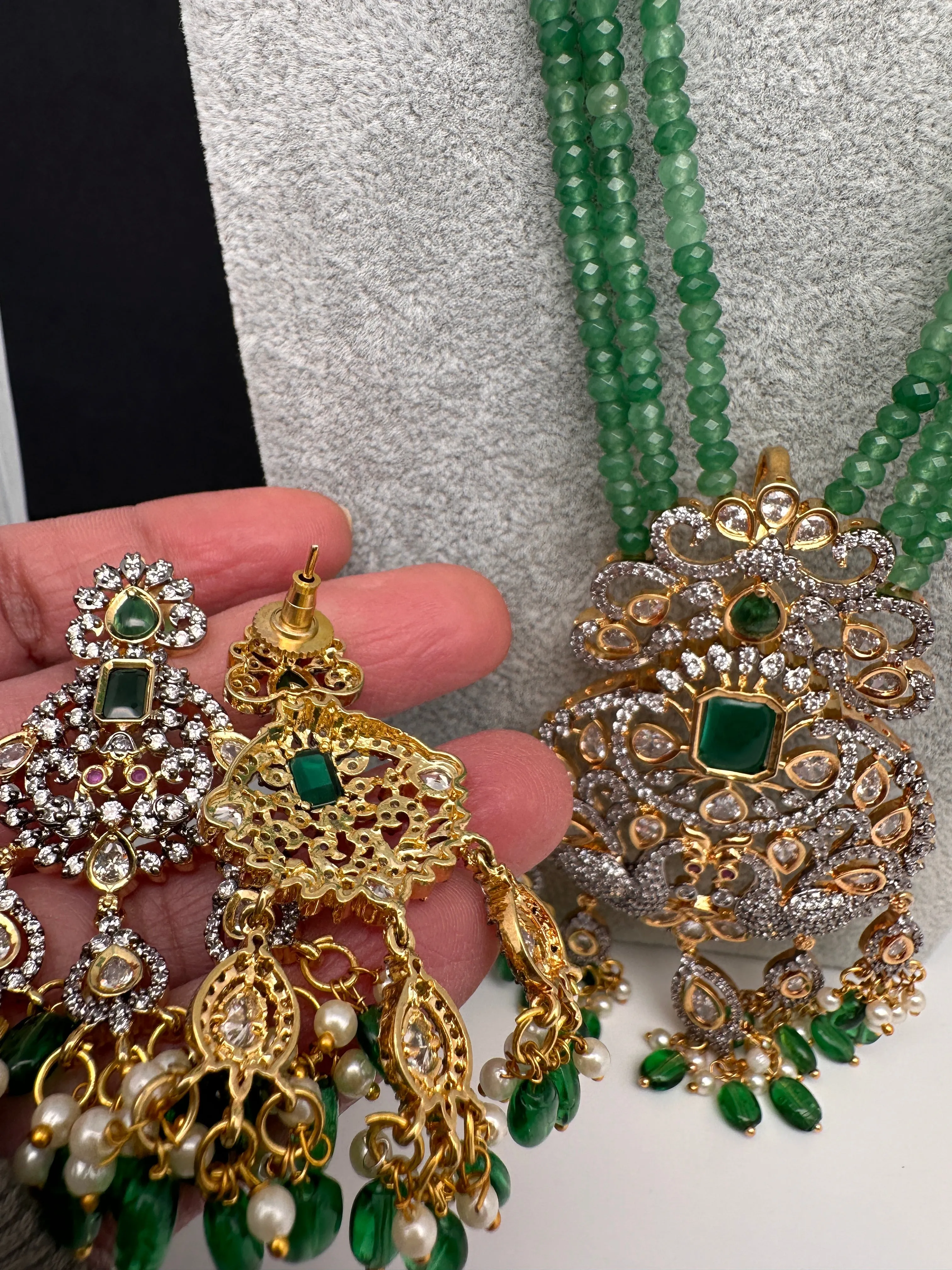 AD Peacock Green Onyx Beads Necklace