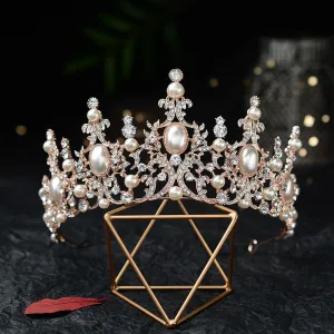 Baroque Luxury Silver Plated Crystal Pearls Bridal Tiaras Crown Rhinestone Pageant Diadem CZ Headbands Wedding Hair Accessories