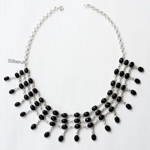 Black Onyx Choker Silver Necklace