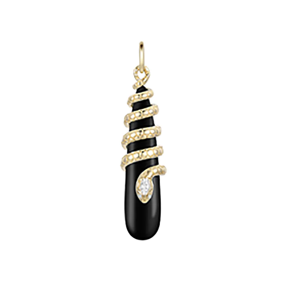 Black Onyx Diamond Snake Pendant 32X11.8mm