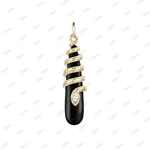 Black Onyx Diamond Snake Pendant 32X11.8mm