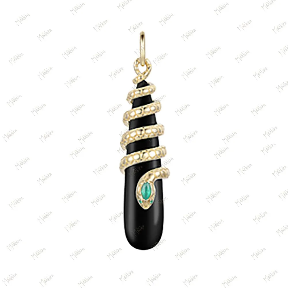 Black Onyx Diamond Snake Pendant 32X11.8mm