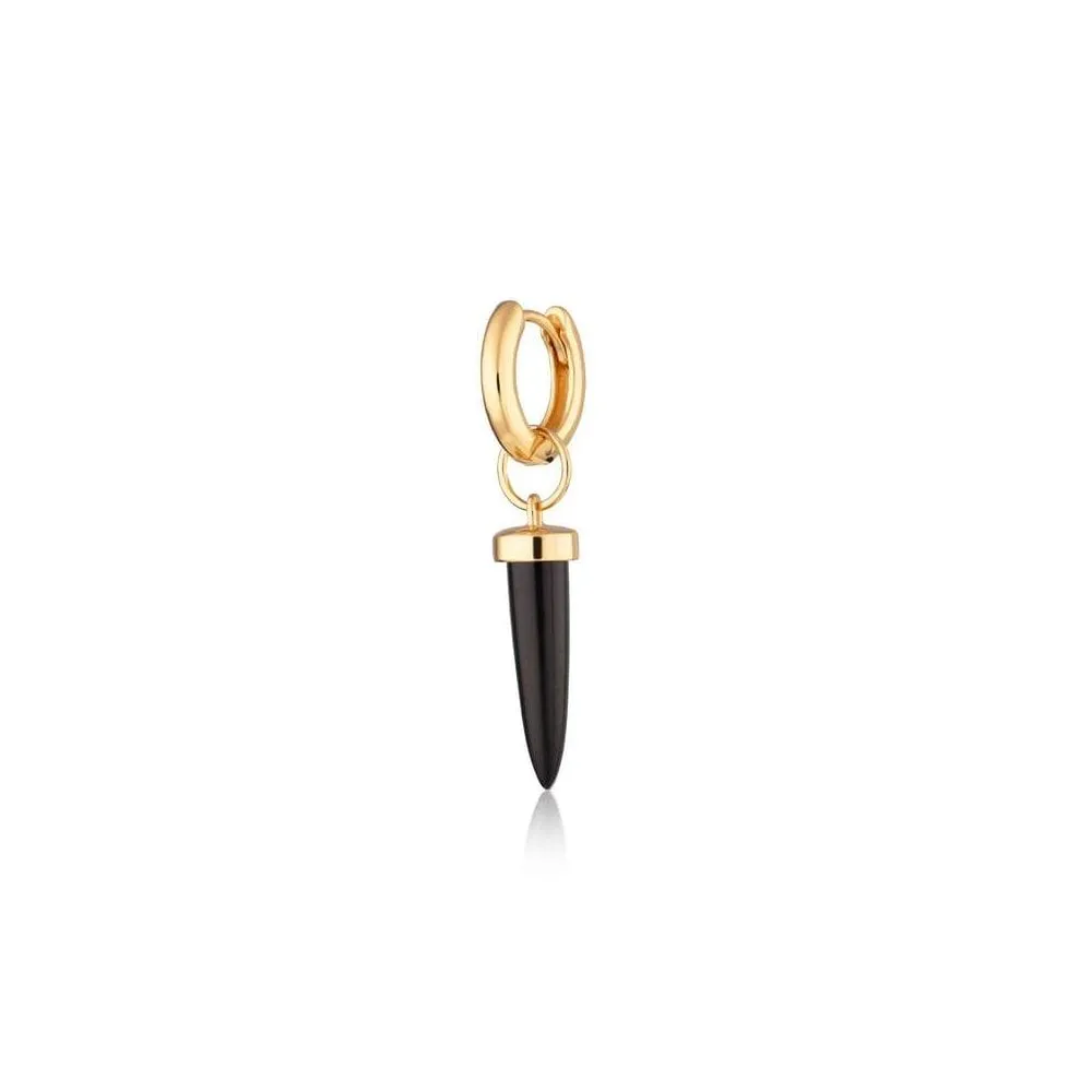 Black Spike Huggie Hoop (Single Earring) - Gold - SPG-162-227