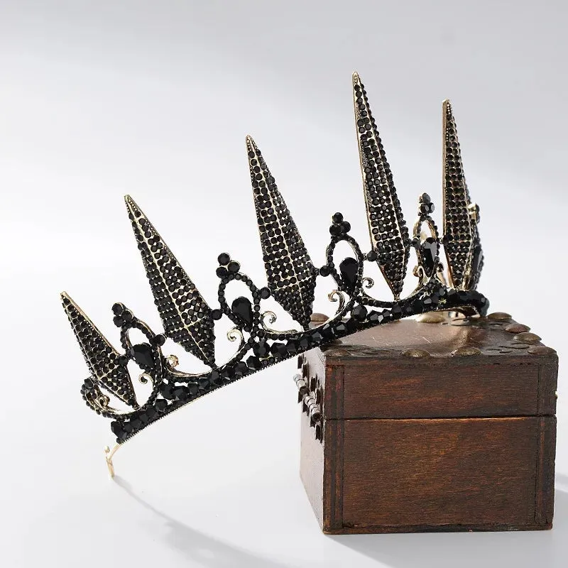 Black spike Tiara Crown Vintage Baroque Dark Goth Evil Queen tall diadem