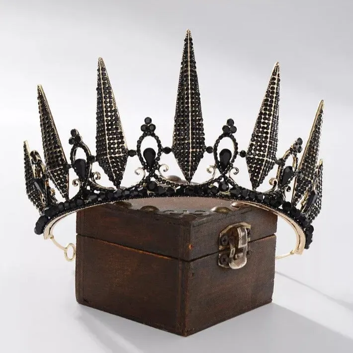 Black spike Tiara Crown Vintage Baroque Dark Goth Evil Queen tall diadem
