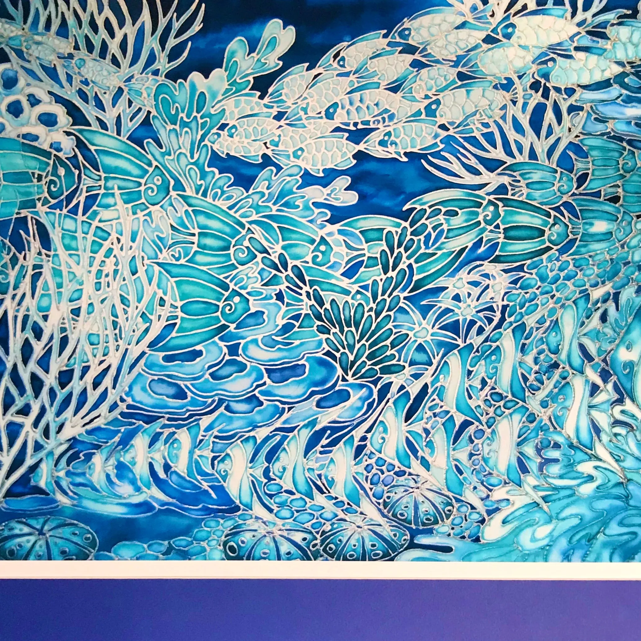 Blue Coral Reef Print - Ultramarine Aqua Fish in Coral Reef Print - Bathroom Art