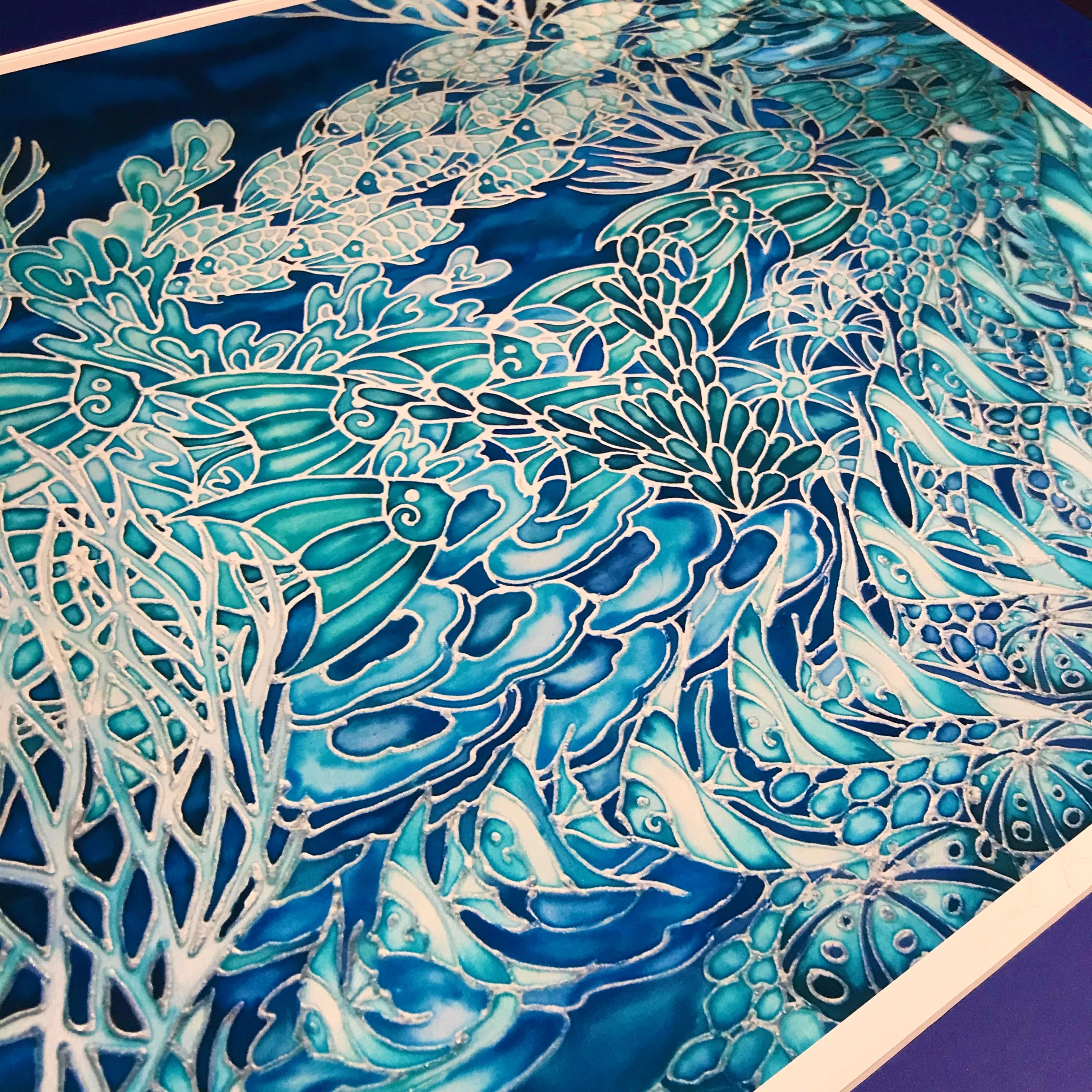 Blue Coral Reef Print - Ultramarine Aqua Fish in Coral Reef Print - Bathroom Art