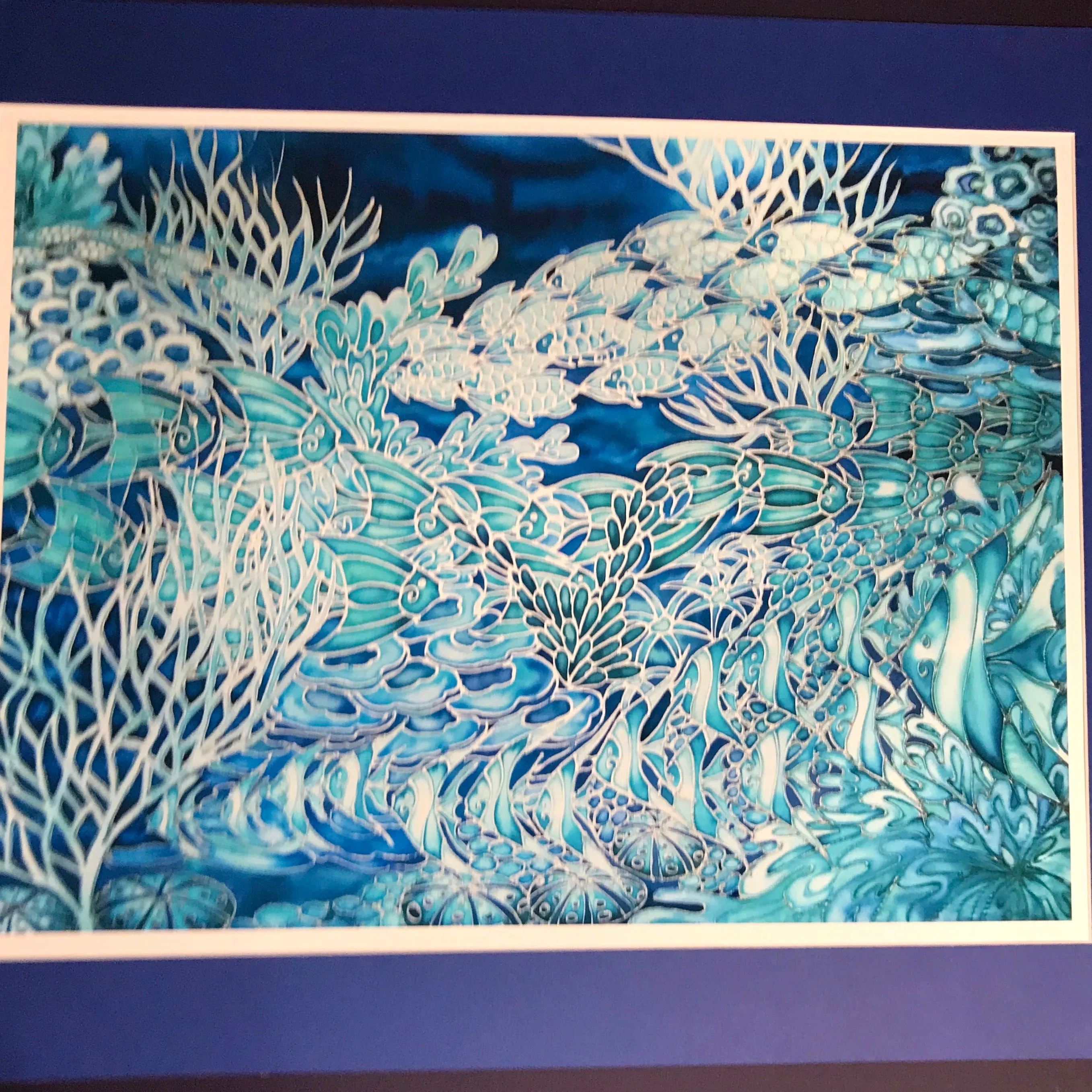Blue Coral Reef Print - Ultramarine Aqua Fish in Coral Reef Print - Bathroom Art