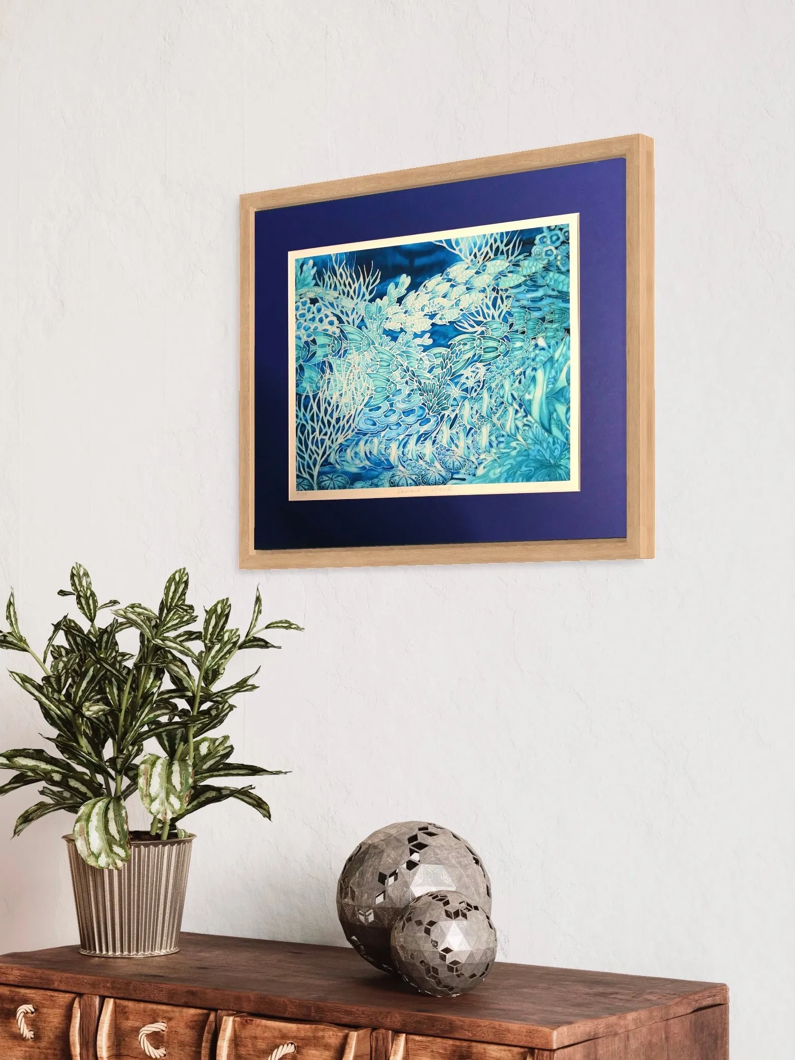 Blue Coral Reef Print - Ultramarine Aqua Fish in Coral Reef Print - Bathroom Art