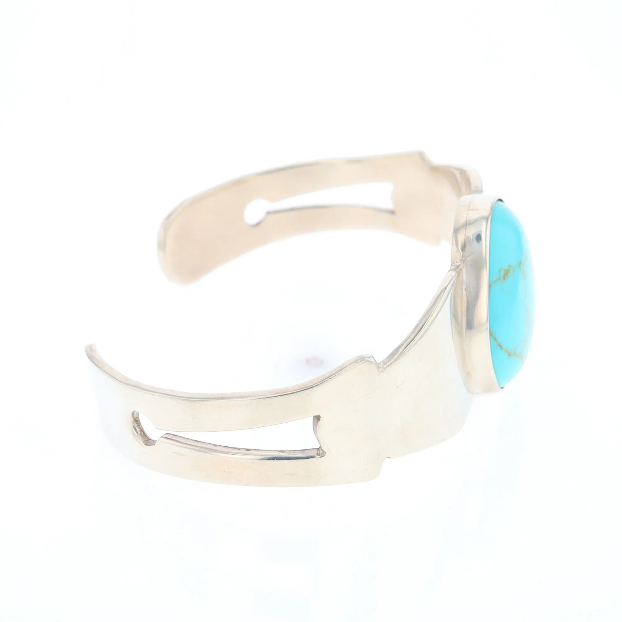Circular Turquoise Bezel Set Sterling Silver Cuff