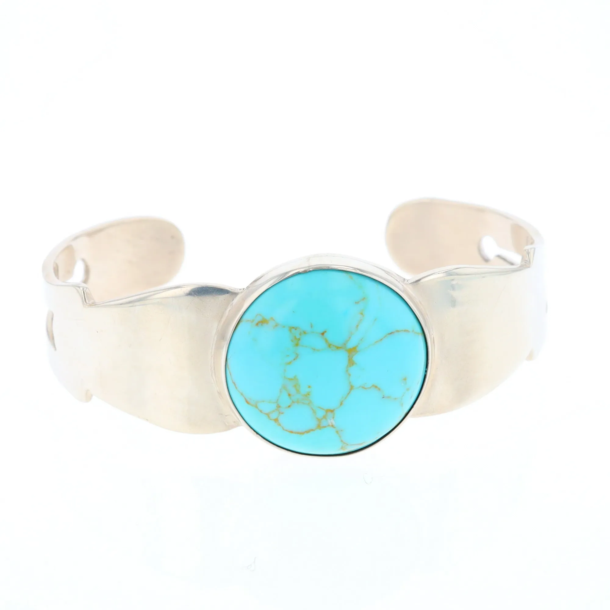 Circular Turquoise Bezel Set Sterling Silver Cuff