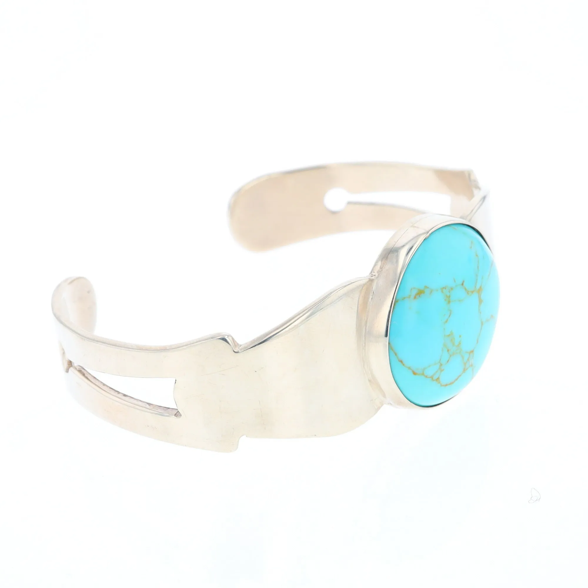 Circular Turquoise Bezel Set Sterling Silver Cuff