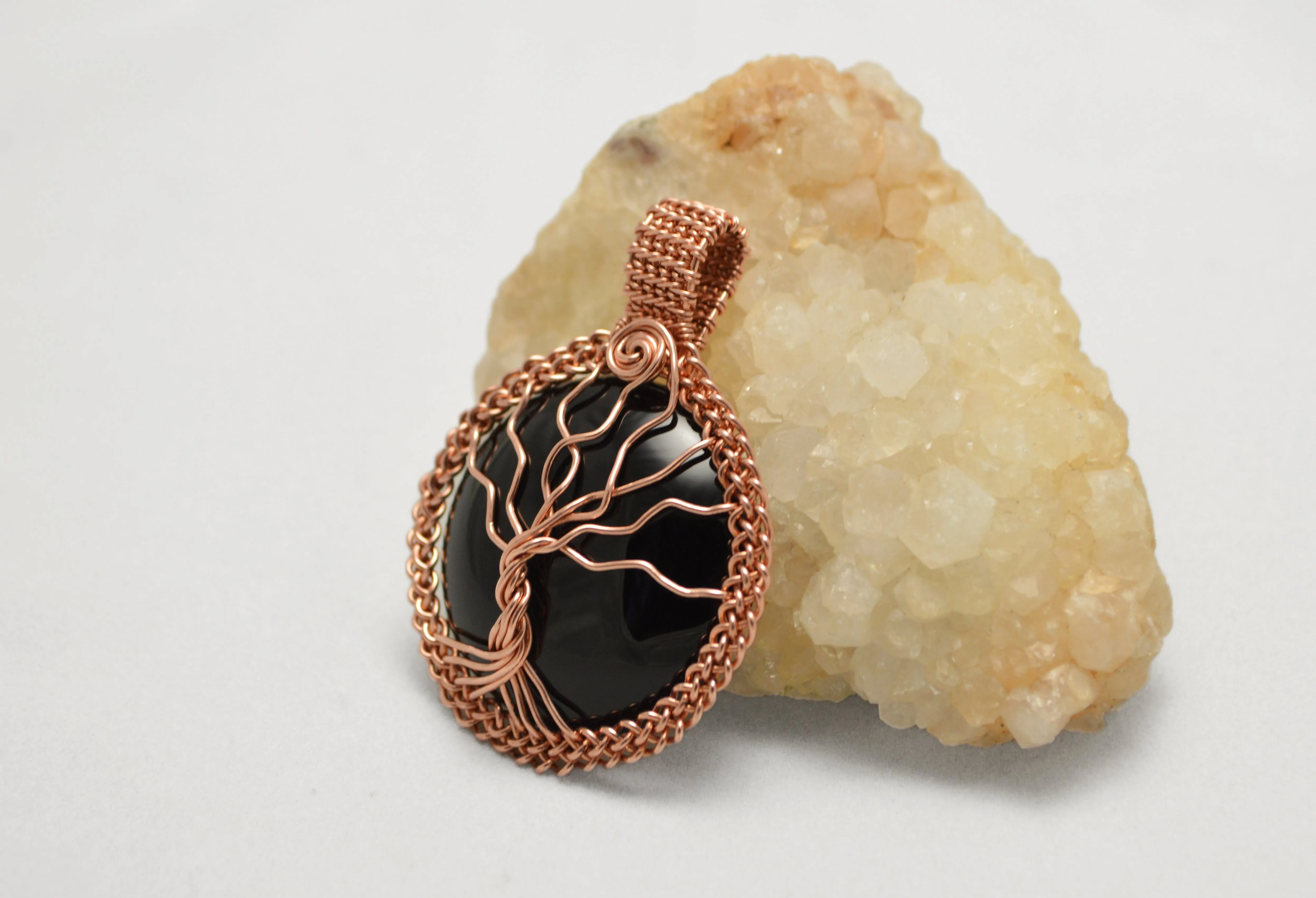Copper Wire Wrapped Tree of Life Pendant on Black Onyx, Tree of Life Necklace