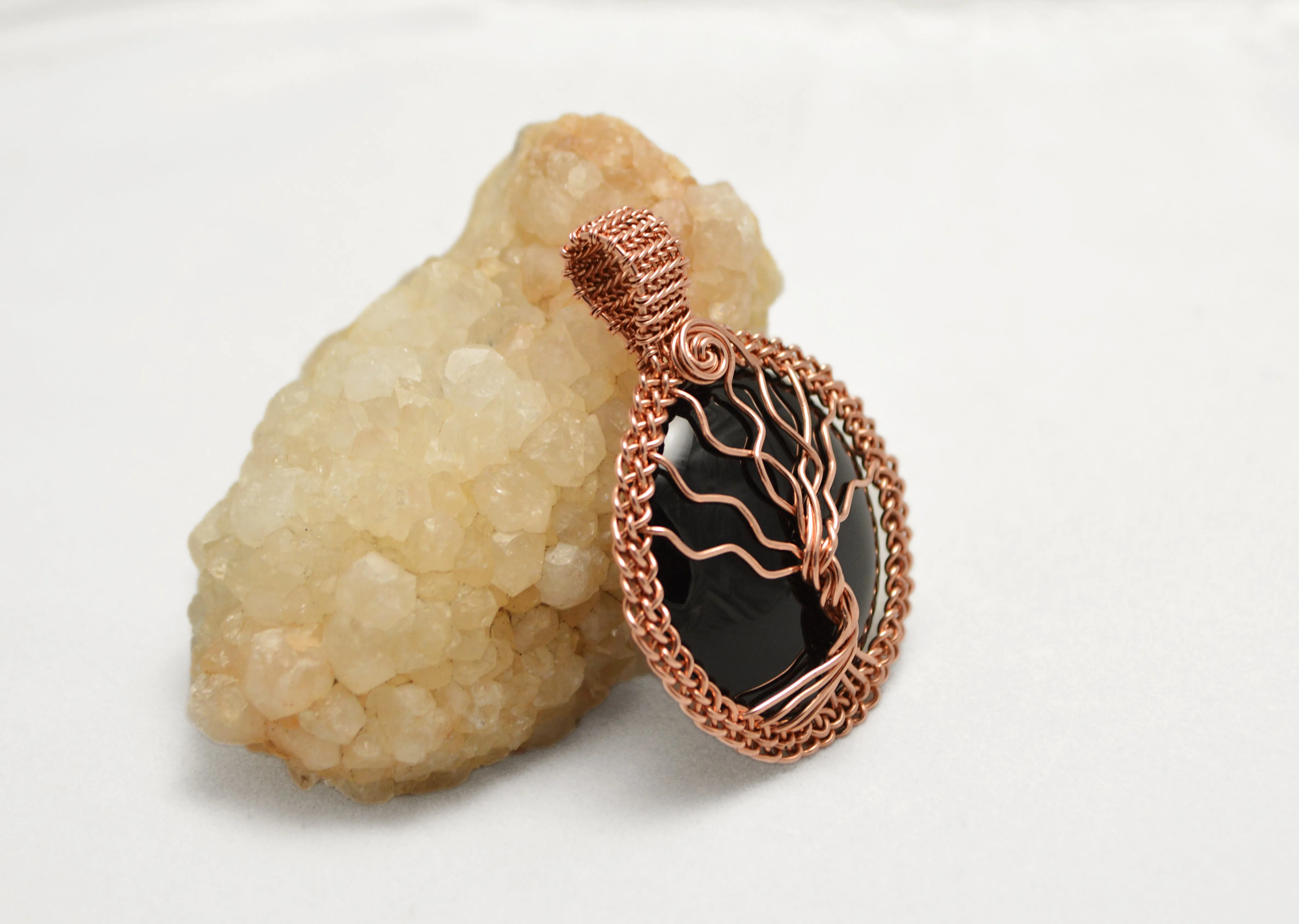 Copper Wire Wrapped Tree of Life Pendant on Black Onyx, Tree of Life Necklace