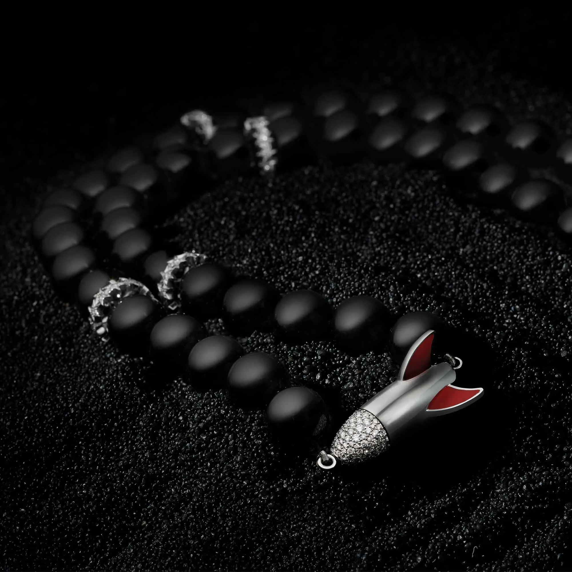 Cosmic Rocket Necklace in 18ct White Gold with Onyx and Diamonds
