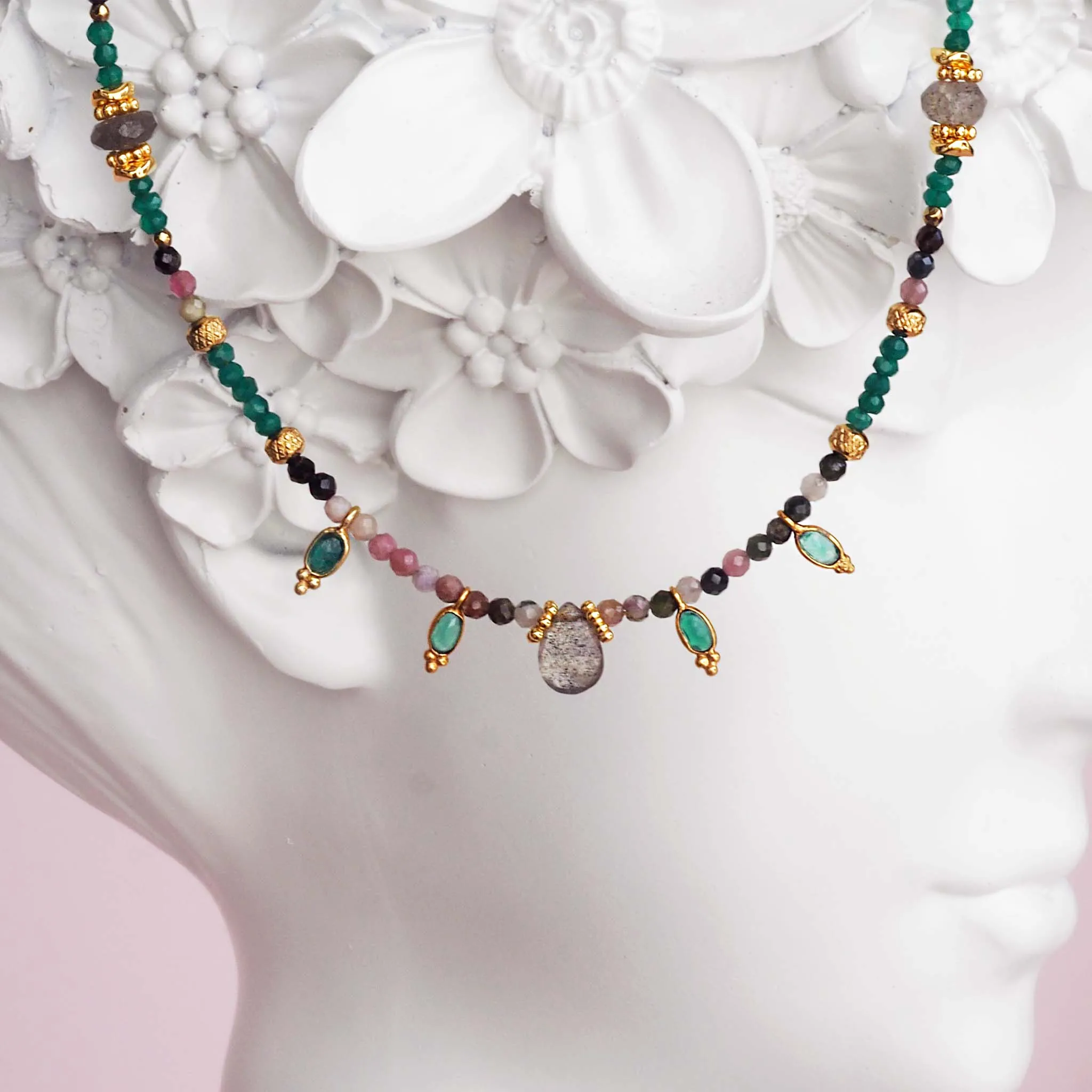 Dainty Goddess Tourmaline and Green Onyx Necklace