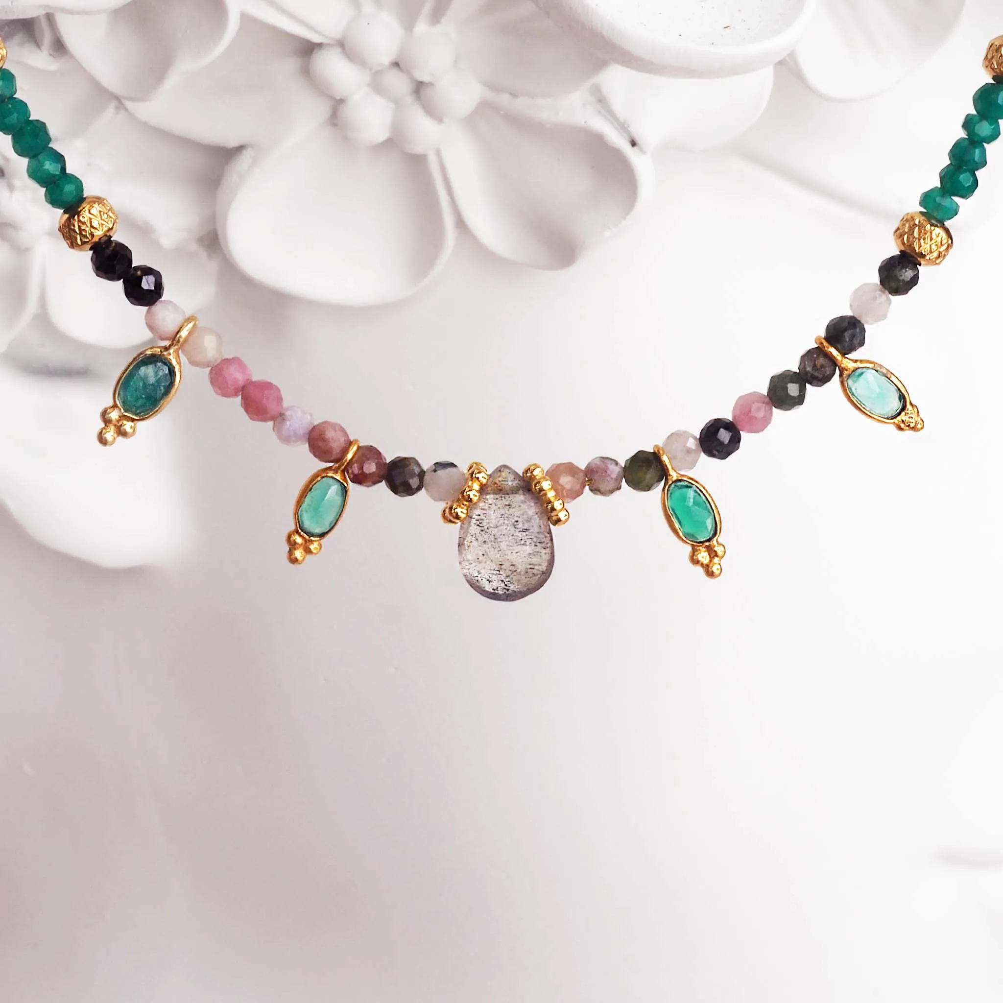 Dainty Goddess Tourmaline and Green Onyx Necklace