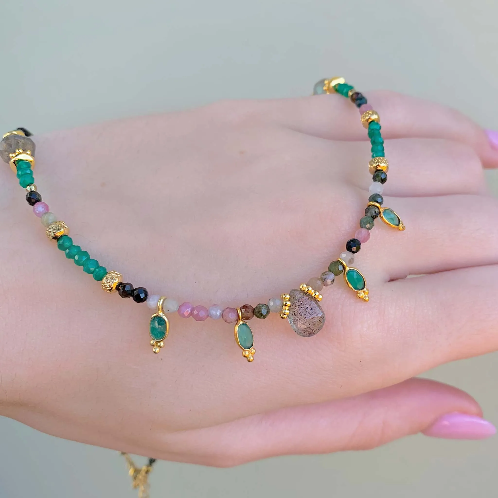 Dainty Goddess Tourmaline and Green Onyx Necklace