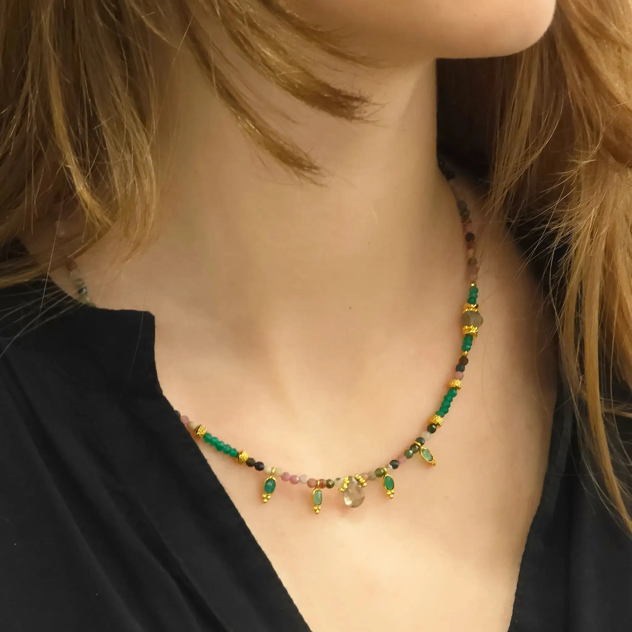 Dainty Goddess Tourmaline and Green Onyx Necklace