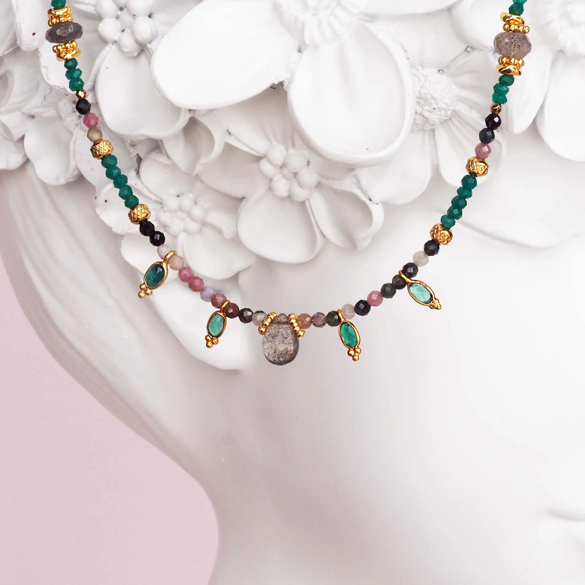 Dainty Goddess Tourmaline and Green Onyx Necklace