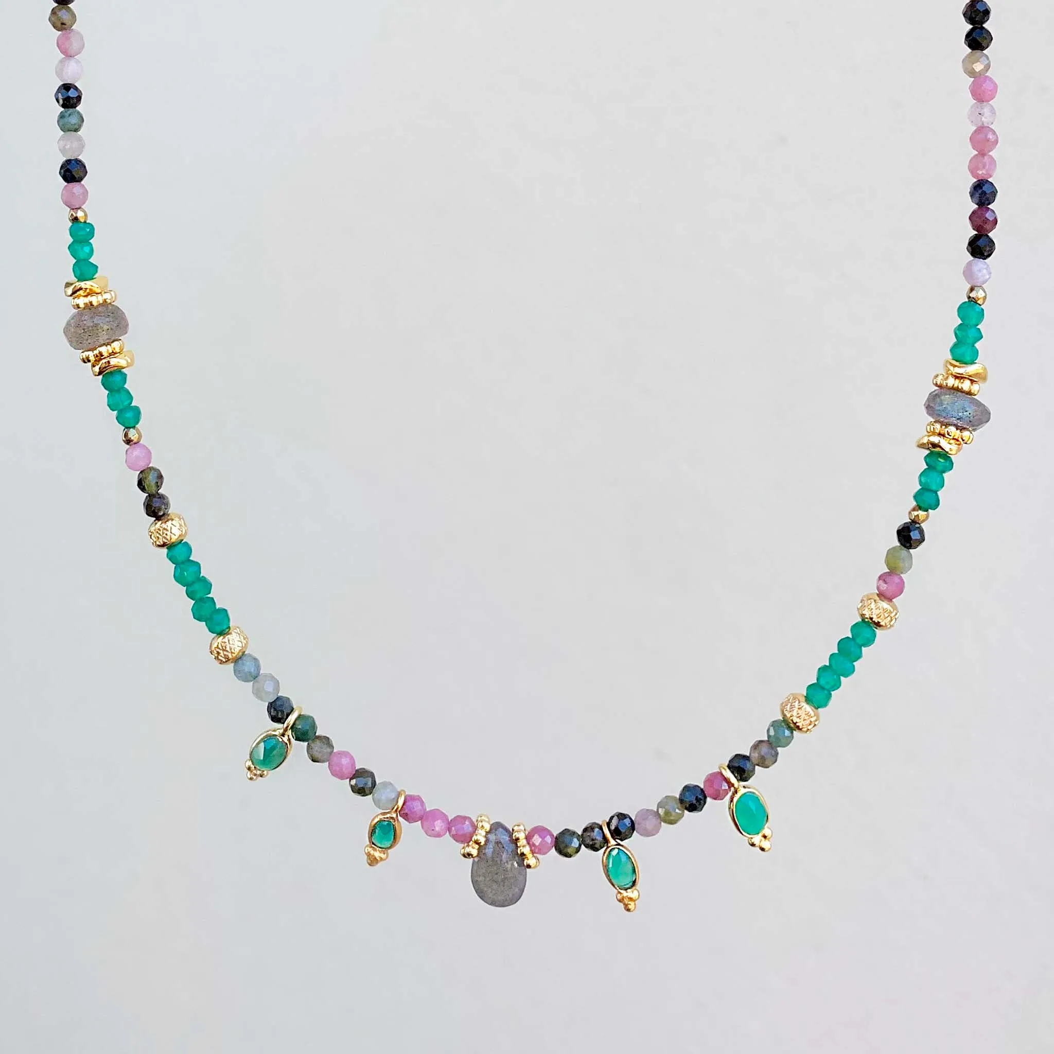 Dainty Goddess Tourmaline and Green Onyx Necklace