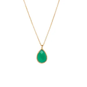 Dew Drops Green Onyx Teardrop Pendant Necklace Gold