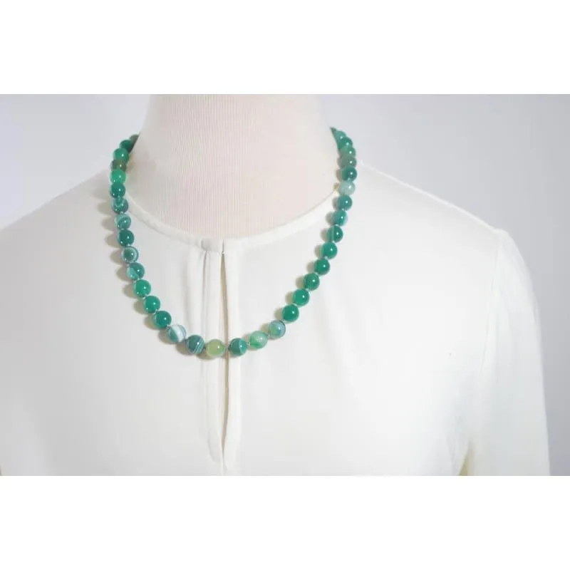 Genuine Green Stripe Agate Onyx Necklace.