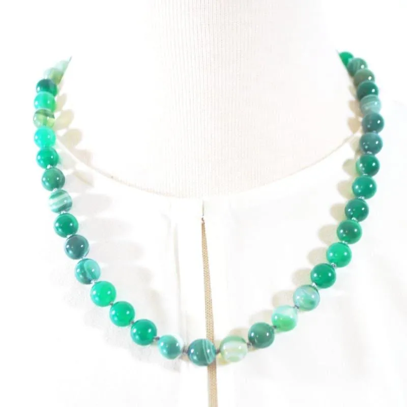 Genuine Green Stripe Agate Onyx Necklace.