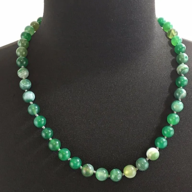 Genuine Green Stripe Agate Onyx Necklace.