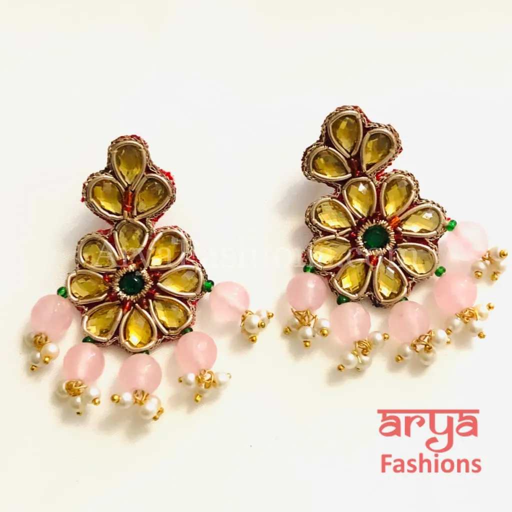 Gota Patti Chandbali/ Ethnic Kundan Chandbali Earrings/ Handmade Earrings with beads