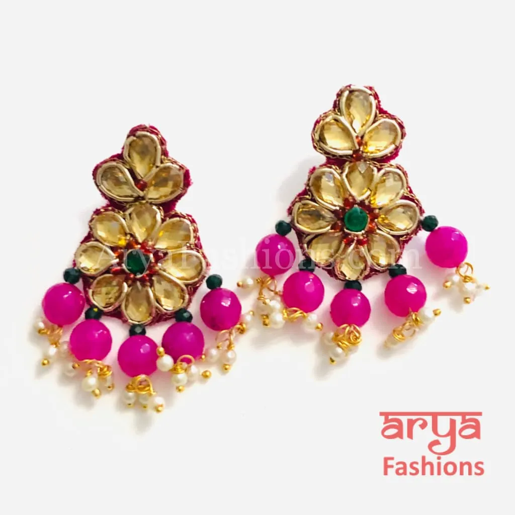 Gota Patti Chandbali/ Ethnic Kundan Chandbali Earrings/ Handmade Earrings with beads
