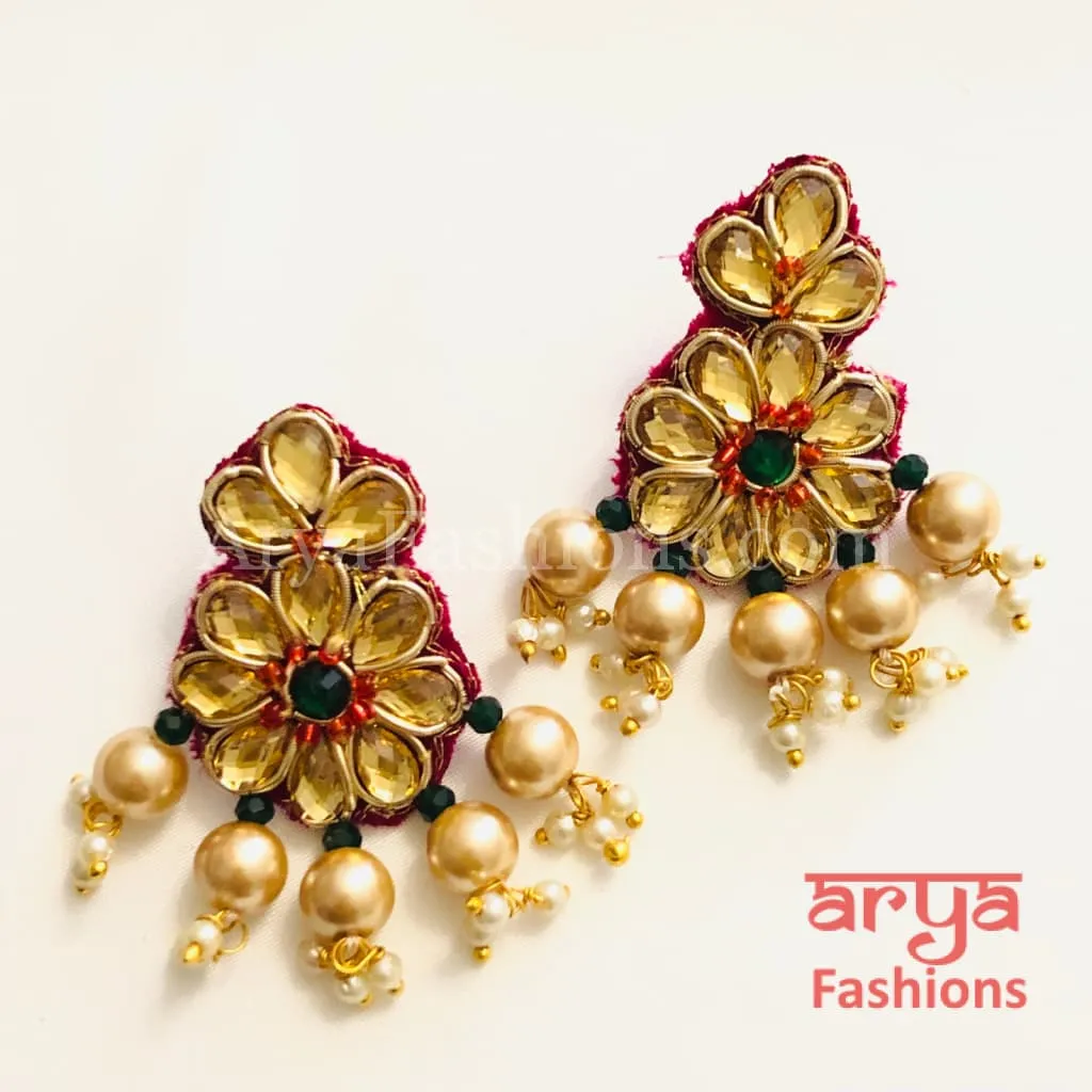 Gota Patti Chandbali/ Ethnic Kundan Chandbali Earrings/ Handmade Earrings with beads