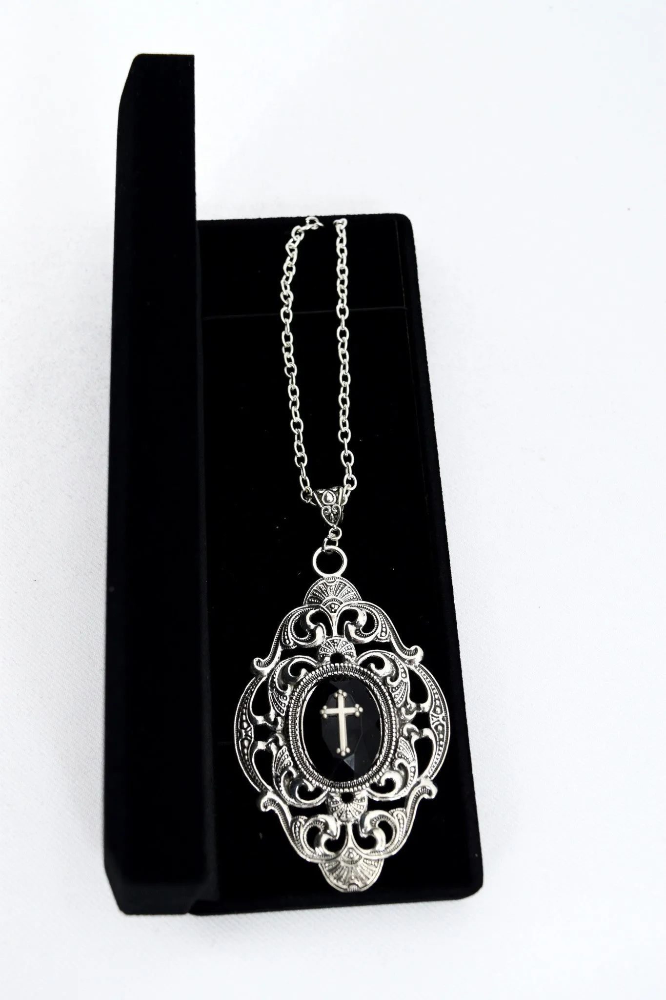 Gothic Elegance Black Faceted Stone pendant Necklace with Gift Box - Gothic Gift