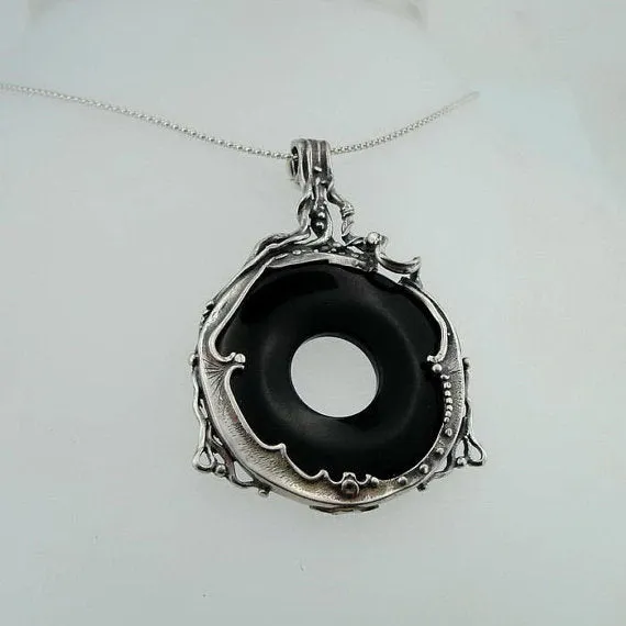 Hadar Handcrafted Large Sterling Silver Onyx Pendant Gift for December Babies