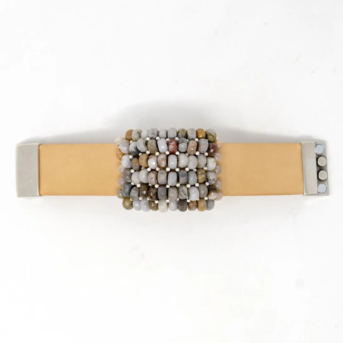 Leaf Agate Leather Beaded Bracelet