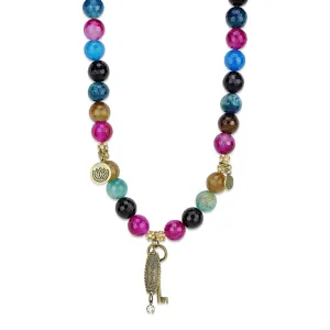 LO3816 - Antique Copper White Metal Necklace with Synthetic Onyx in Multi Color