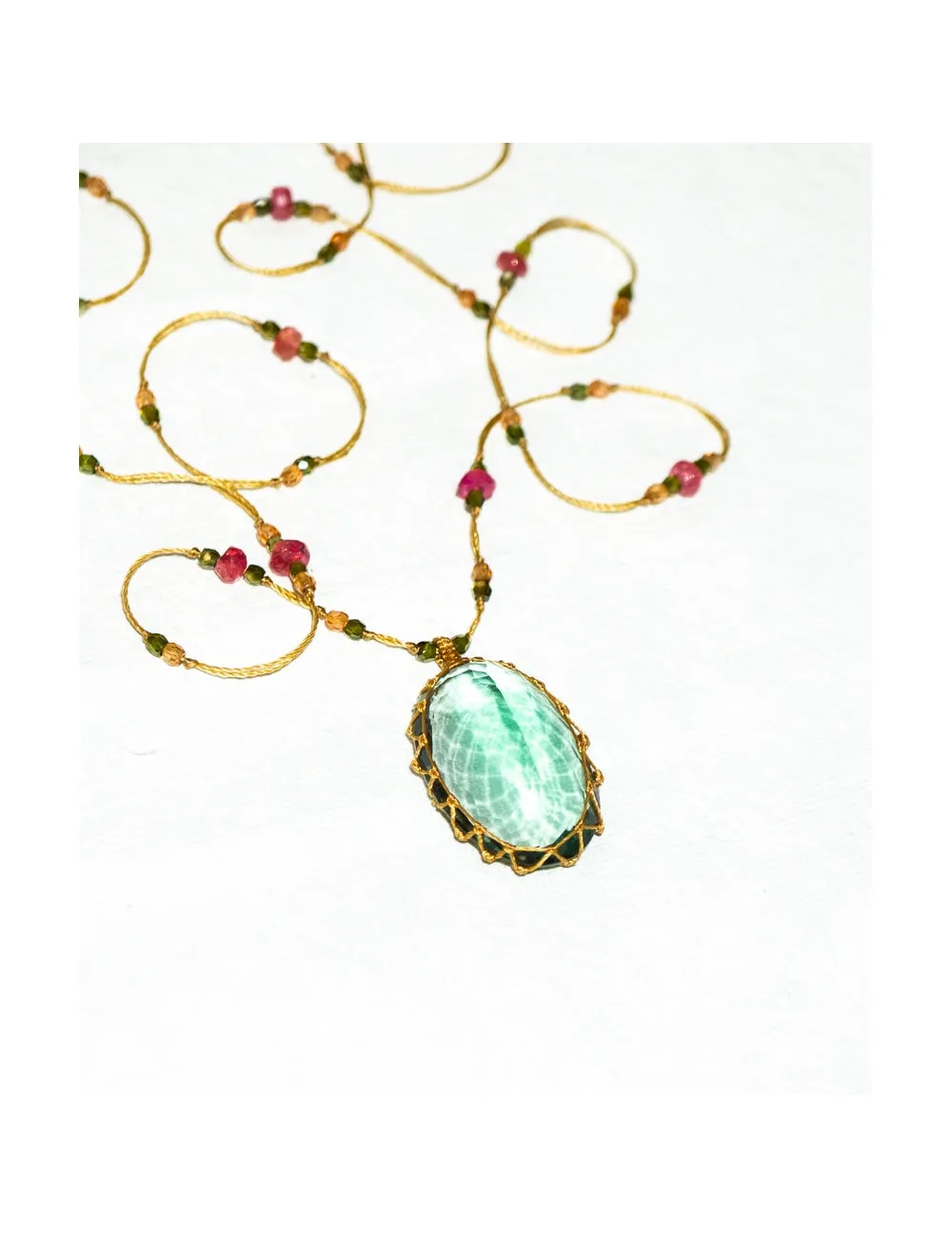 Long Tibetan Necklace - Green Fluorite