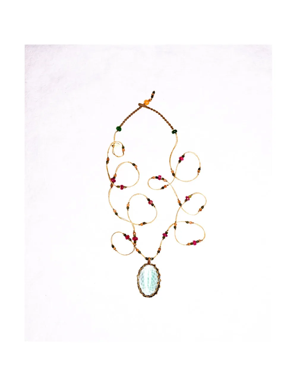 Long Tibetan Necklace - Green Fluorite