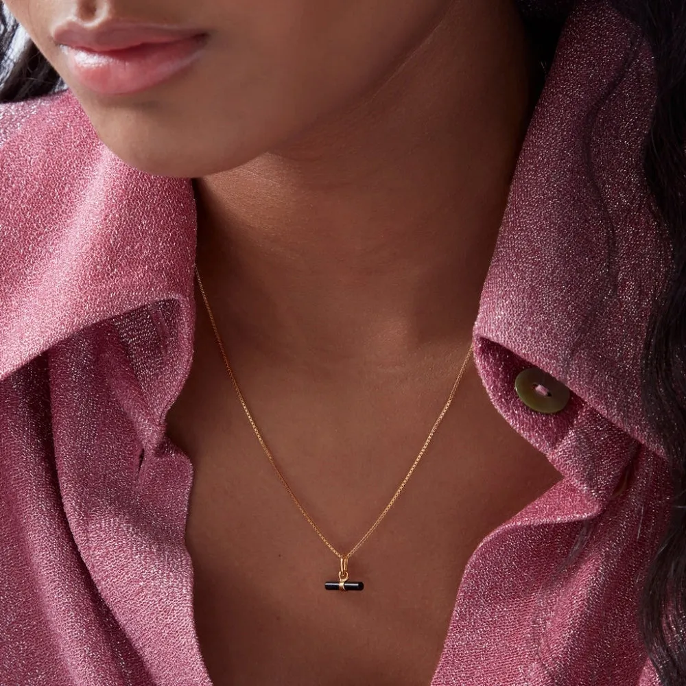 Mini Onyx T-Bar Necklace - Gold - TBN24ONGP