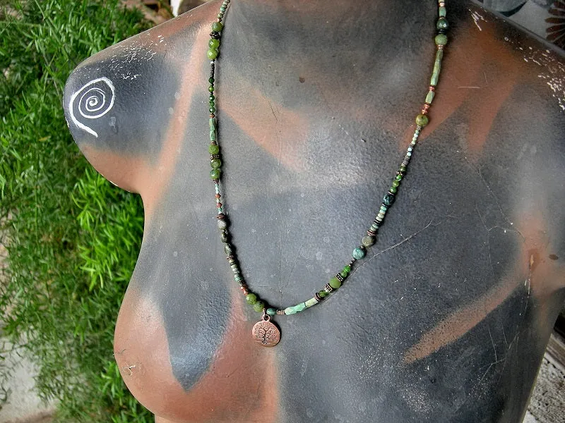 Mossy Grove Wrap Bracelet/Necklace, Green Turquoise, Copper, Jade