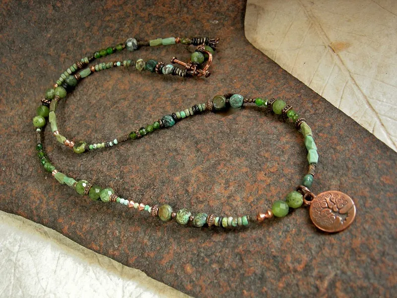 Mossy Grove Wrap Bracelet/Necklace, Green Turquoise, Copper, Jade