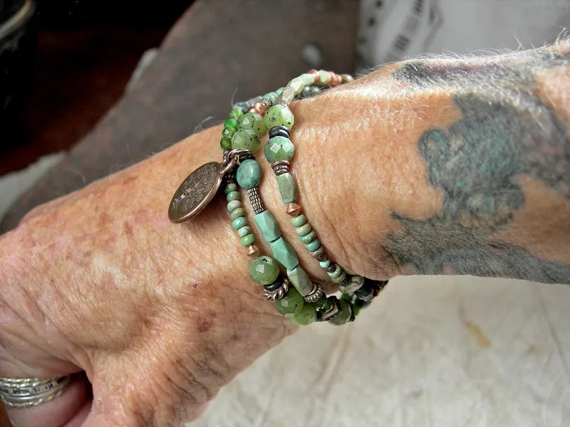 Mossy Grove Wrap Bracelet/Necklace, Green Turquoise, Copper, Jade