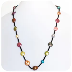 Multi Colour Fresh Water Pearl and Onyx Necklace - 62cm
