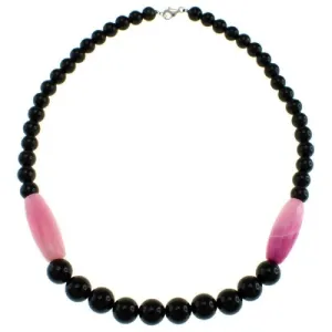 Pearlz Gallery Pink Agate and Black Onyx Necklace | Unisex | 17" | 226 carats.