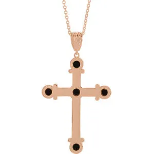 Platinum 14k Yellow Rose White Silver Genuine Onyx Cross Pendant Charm Necklace